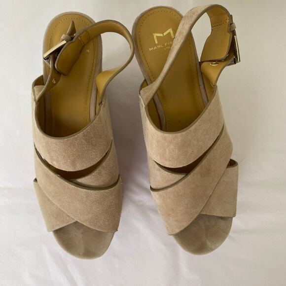 Marc Fisher Bianka Wedges Size 8 Taupe Suede Leather Heels Platform Boho 60s 70s - Picture 6 of 13